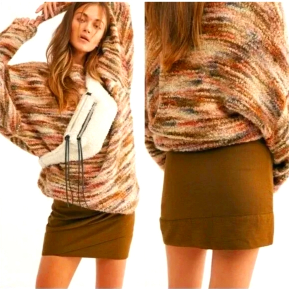 Free People 'Thats A Wrap' Asymmetrical Wrap Mini Skirt Brown Side Zip Sz 4 NWOT